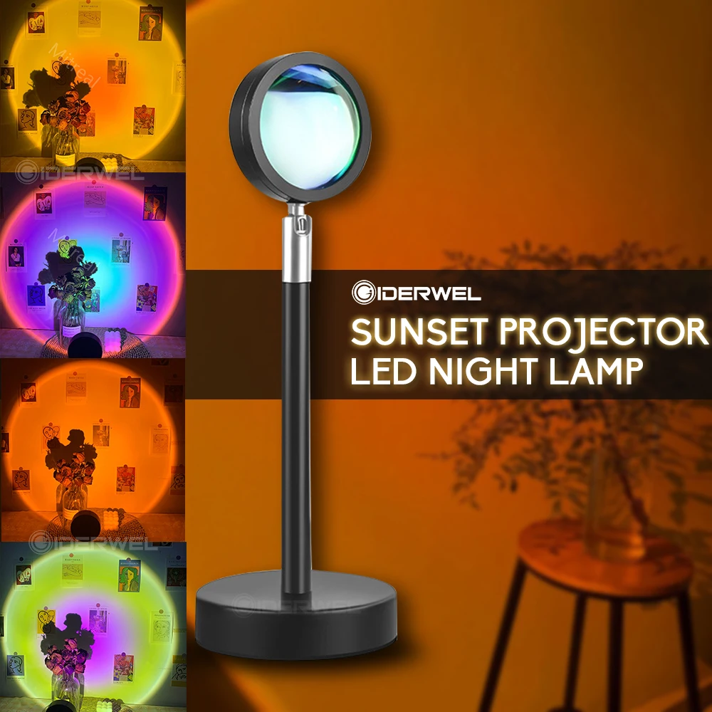 Led Sunset Rainbow Atmosphere Night Lights 5w Sun Projection Table lamp Bedside lamp for Background Wall Decor Colorful lamp