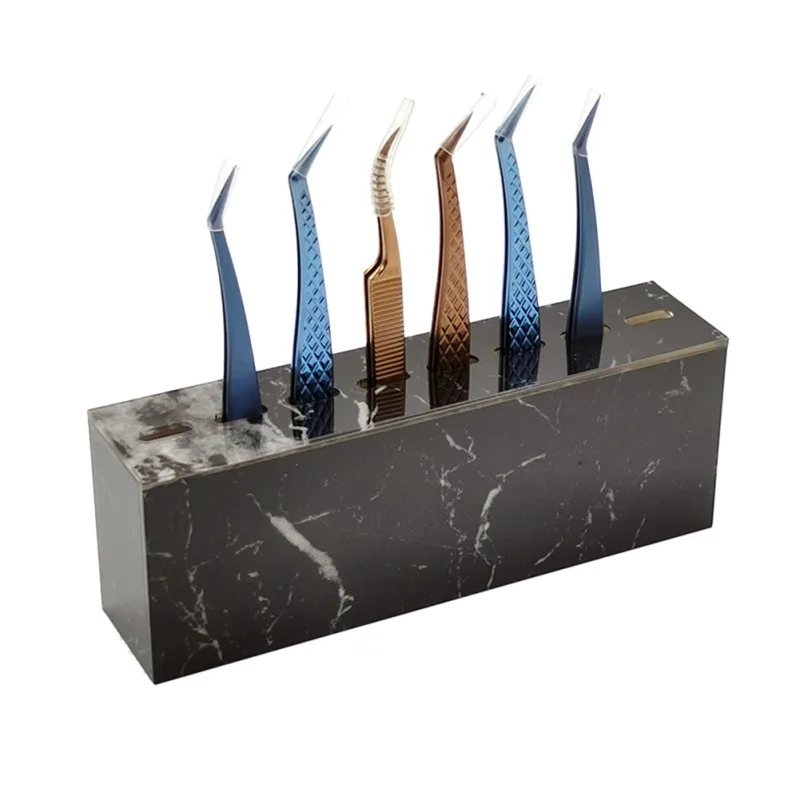 

8 Hole Eyelash Forceps Storage Rack Marble Acrylic Material Storage Rack Dust Proof For Beauty Salon Beginners