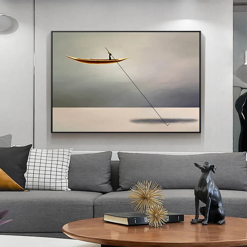 Абстрактная картина с изображением морской Золотой лодки винтажный постер в