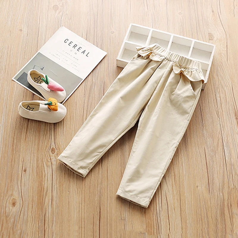 Осенняя одежда брюки для девочек новинка 2019 детские однотонные повседневные с