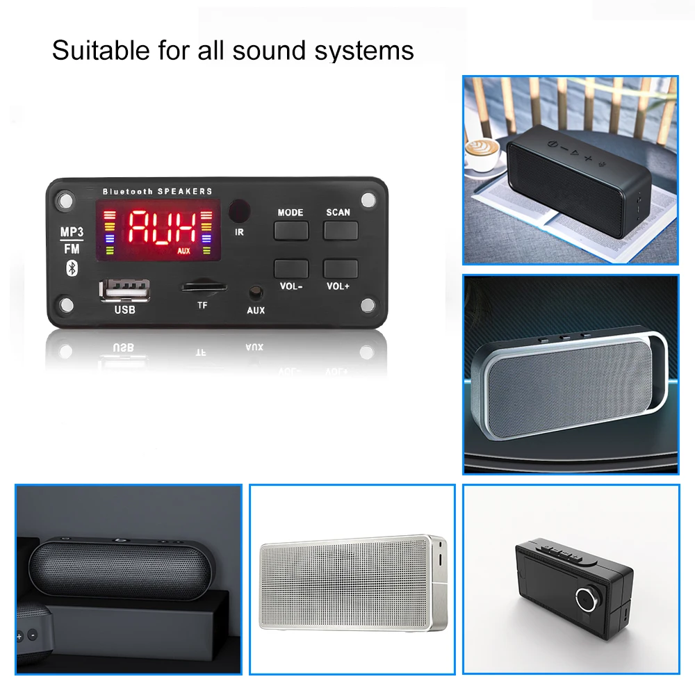 Большой экран 2x25 Вт усилитель MP3 WMA декодер плата Bluetooth 5 0 USB FM AUX 3 мм TF радио Запись