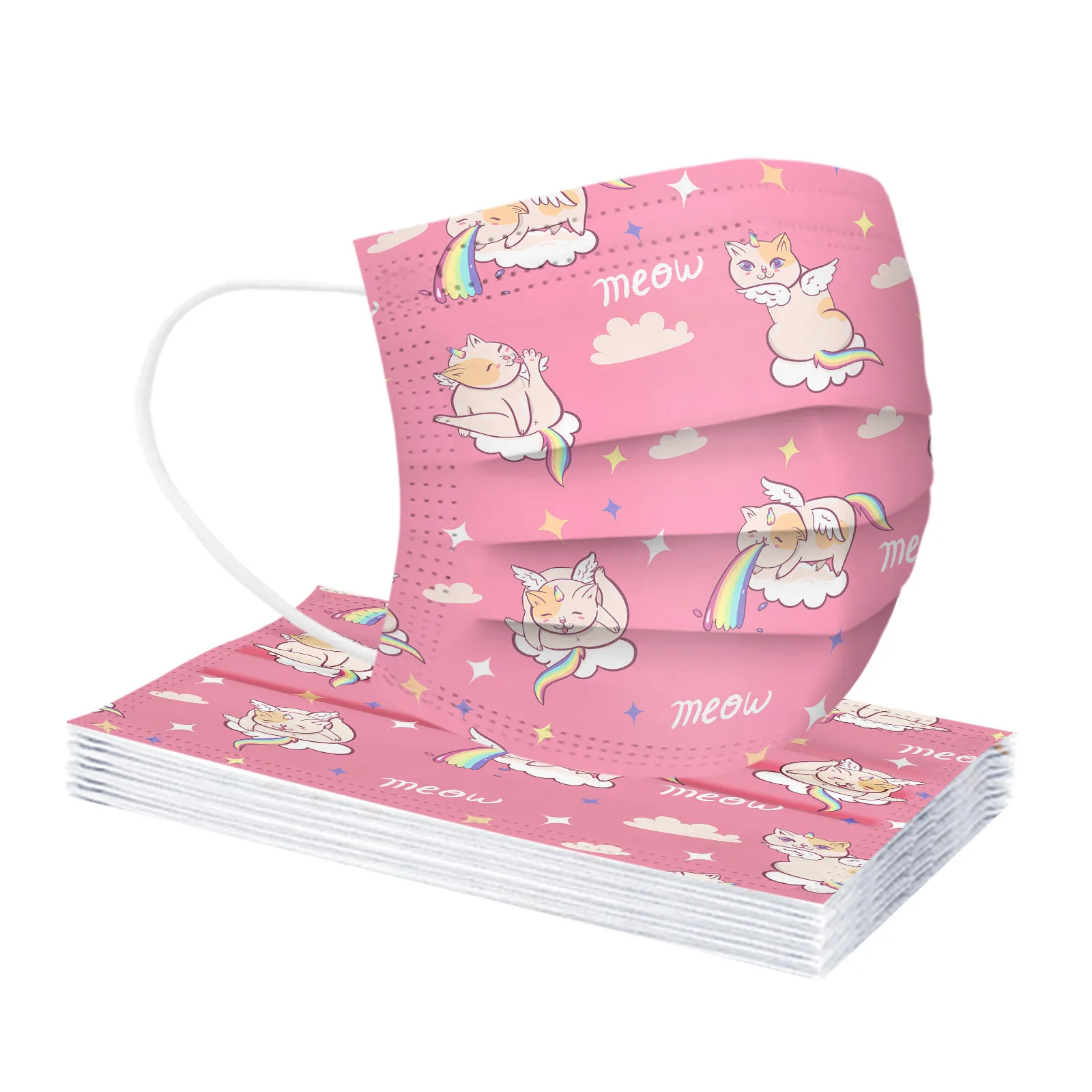 

10pcs Disposable Children's Mask Маски Cartoon Cats Kawaii Cosplay Print Mask For Kids Girl Children 3 Layer Disposable Mask