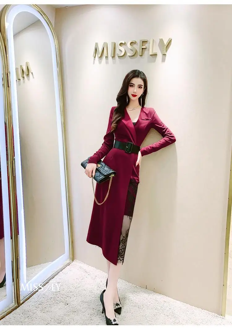 

Women 2021 Spring Autumn Fashion Long Sleeve Dress Female Vintage Lace Patchwork Dresses Ladies Elegant Slim Party Vestido Z318