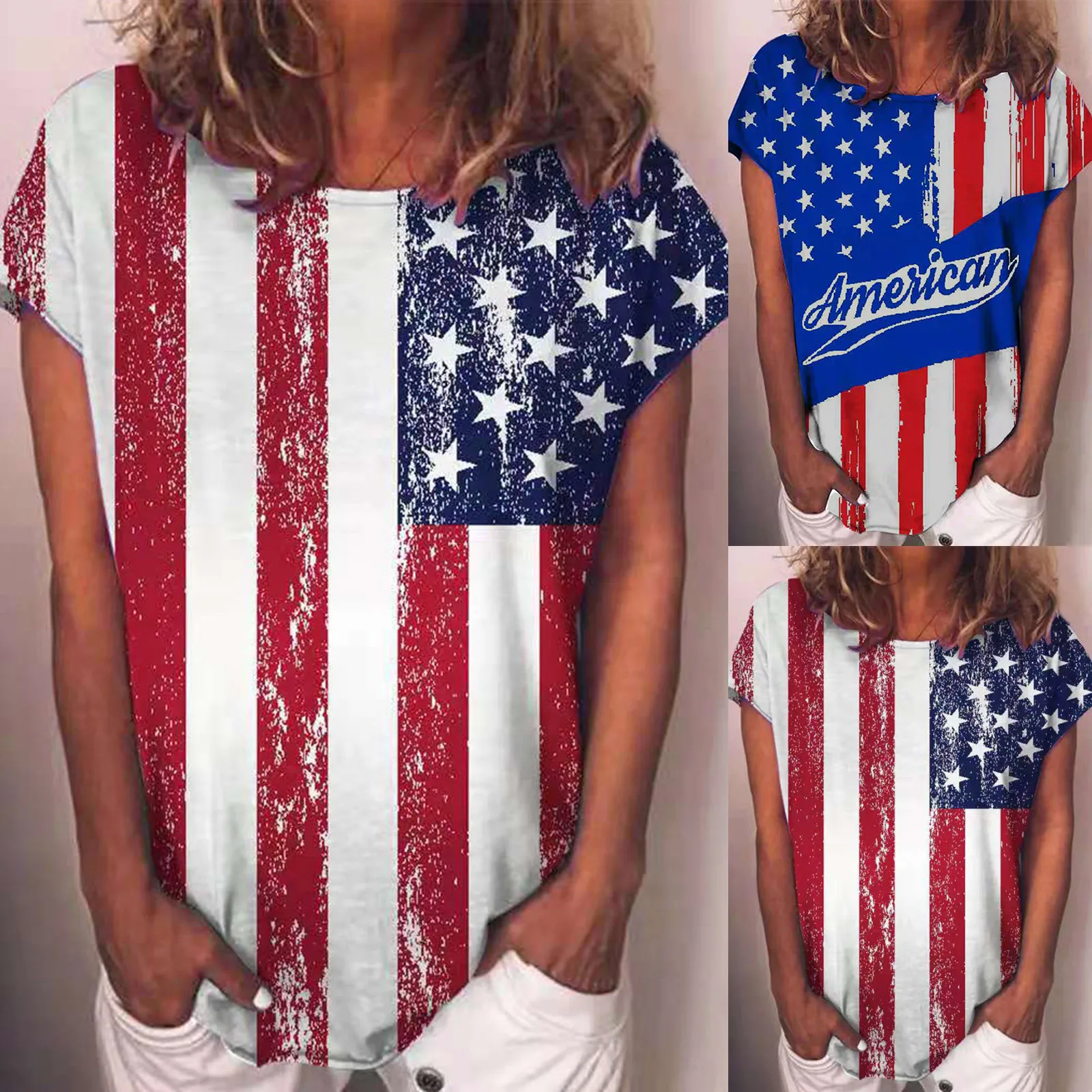 Женская летняя футболка с круглым вырезом и принтом флага Повседневная