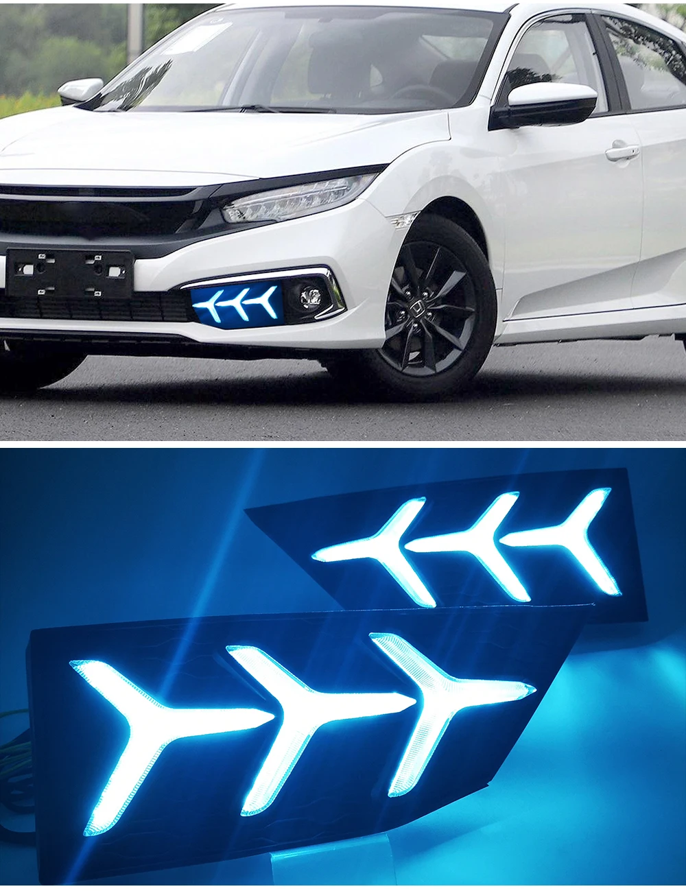 Автомобильный мигающий 1 пара светодиодный DRL для Honda Civic sedan с движущимся сигналом светодиодный противотуманный фонарь крышка дневной ходовой светильник