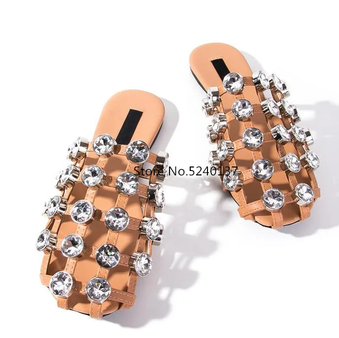 Женские сандалии гладиаторы с кристаллами и заклепками открытые летние пляжные