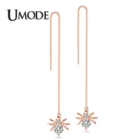 umode fashion spider zircon drop earrings for women rose gold round cz long box chain earring jewelry pendientes mujer aue0175