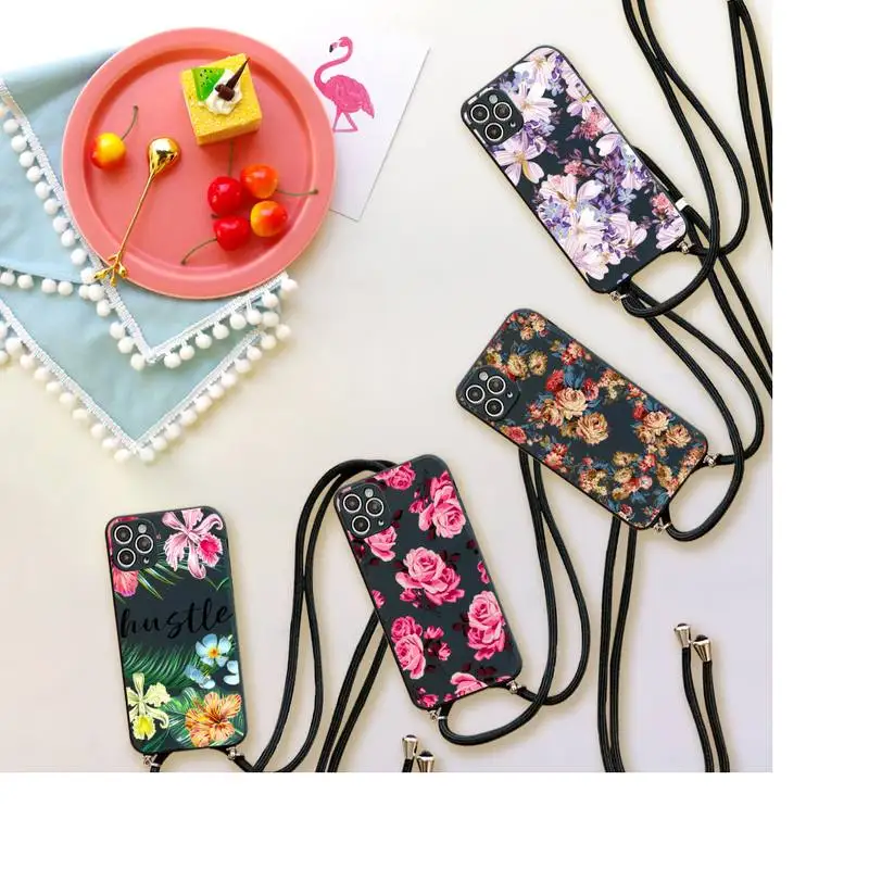 

Flowers Beautiful Summer painting Phone Case For iPhone 7 8 11 12 X XS XR MINI Pro Max Plus Strap Cord Chain Lanyard soft