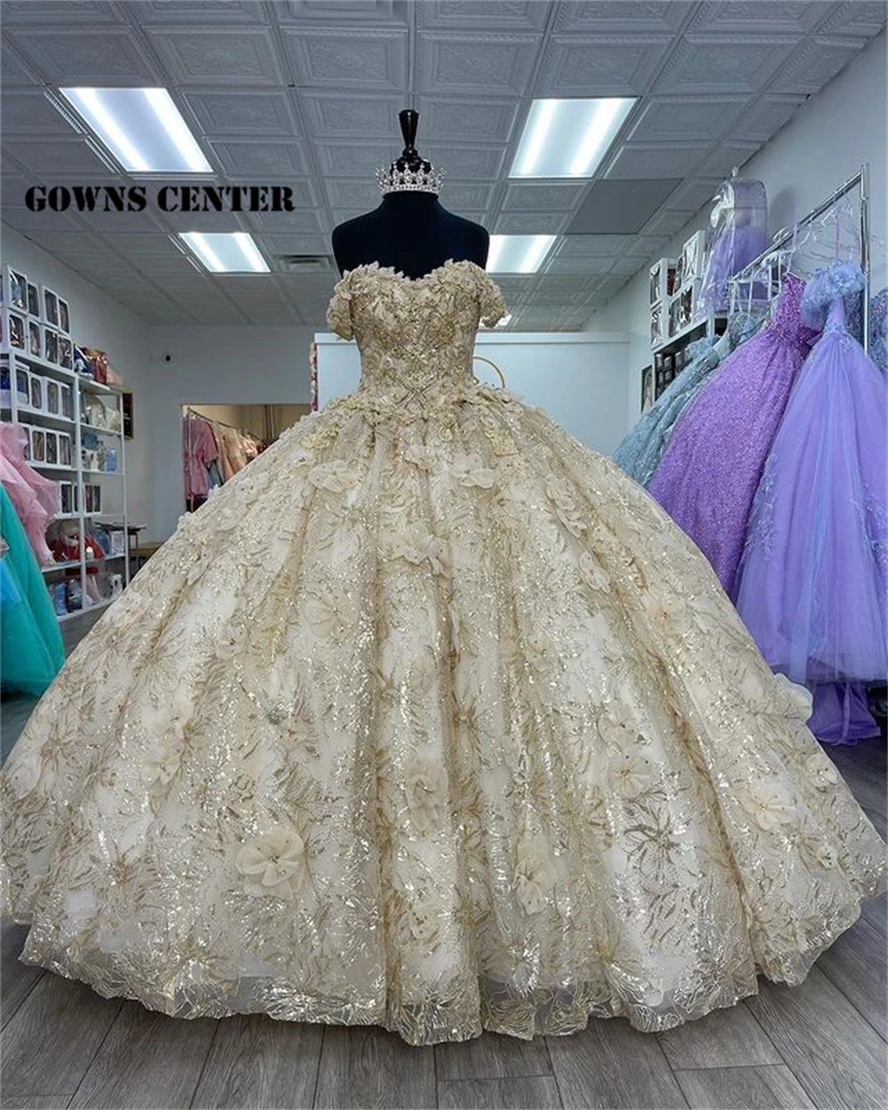 

Блестящее бальное платье цвета шампанского, платья для Quinceanera, платья для выпускного вечера и выпускного вечера, милое платье принцессы на ш...