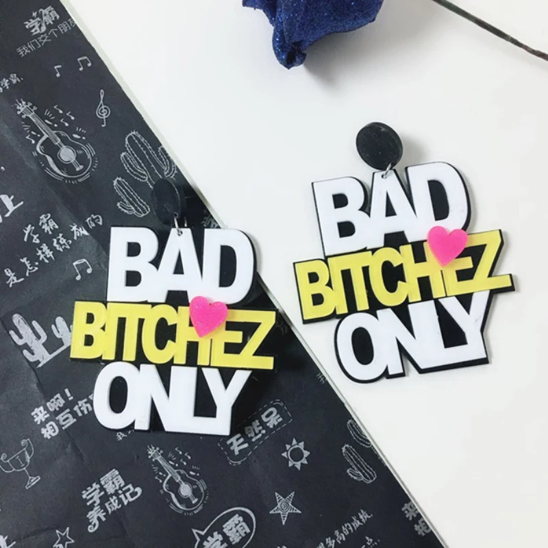 Новые Модные Акриловые Золотые Большие серьги с надписью насыщенной сучки для