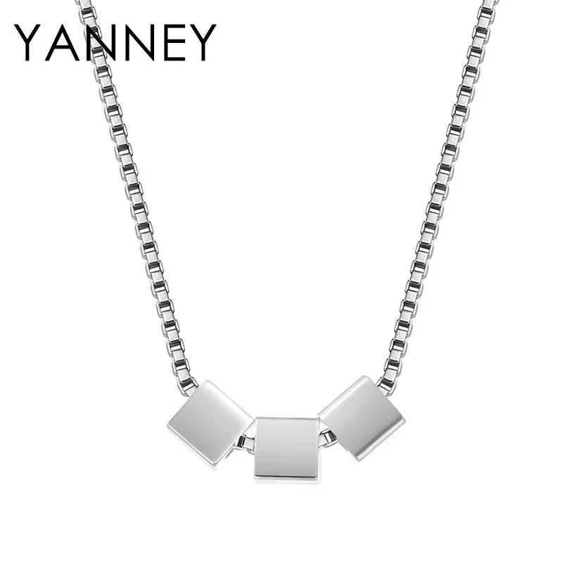 

YANNEY New 925 Sterling Silver Square Pendant Box Chain Necklace For Woman Fashion Luxury Wedding Jewelry Gift