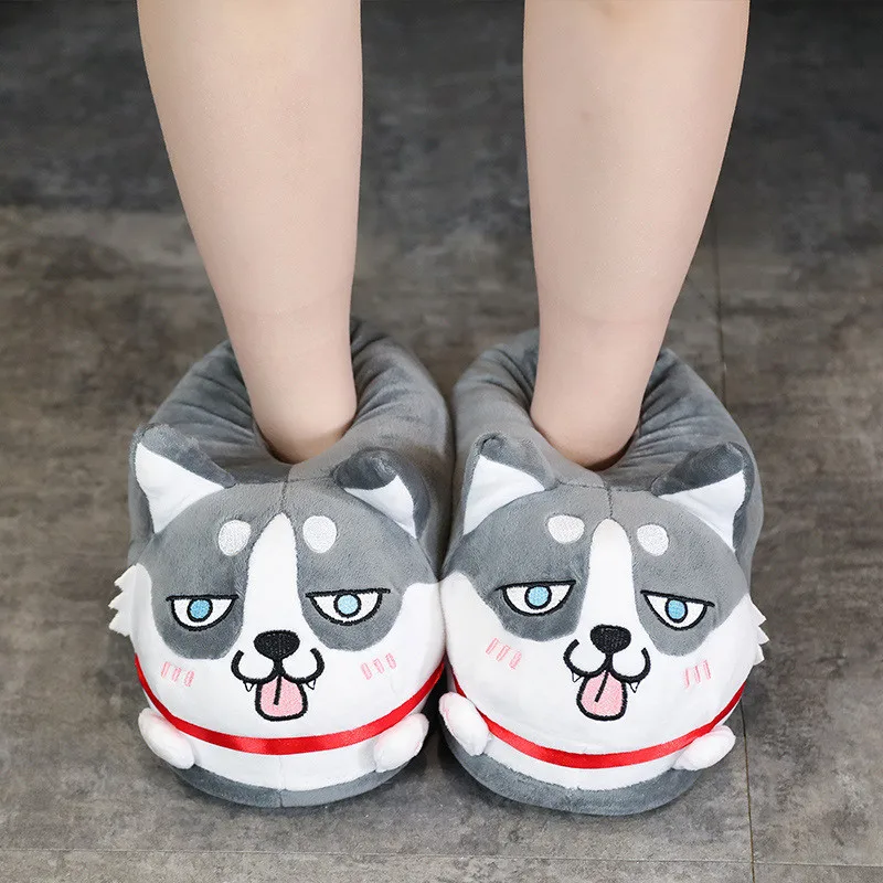 Anime Cartoon THusky Slipper Indoor Fluffy Fur Floor Slides Man/Woman Winter House Warm Shoes Unisex Home Cute plush Funny Shoes