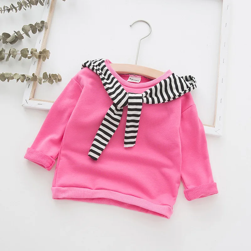 Футболка для маленьких девочек с капюшоном Детские хлопковые топы длинным