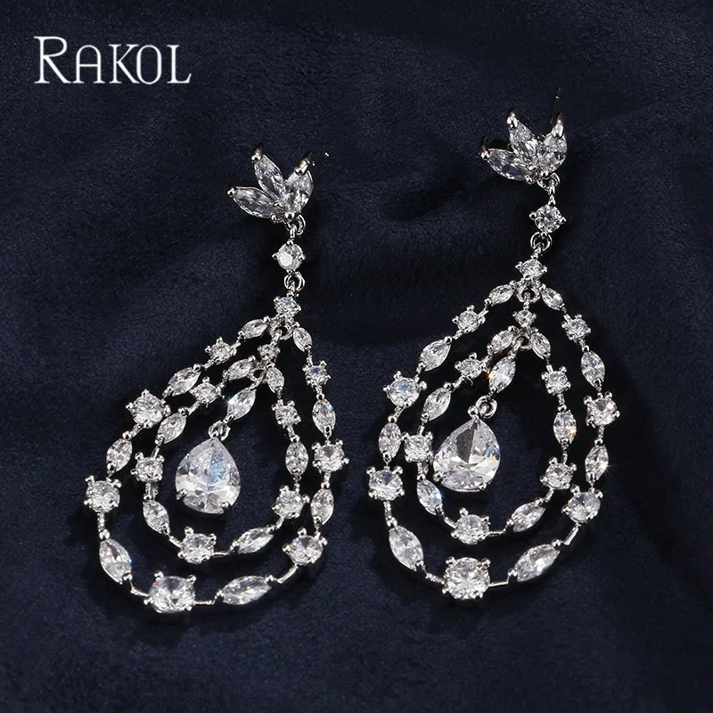 RAKOL элегантные большой капли воды кубический циркон с украшением в виде