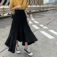 irregular women skirts solid pleated streetwear asymmetrical high waist chiffon korean style fashion chic harajuku simple new