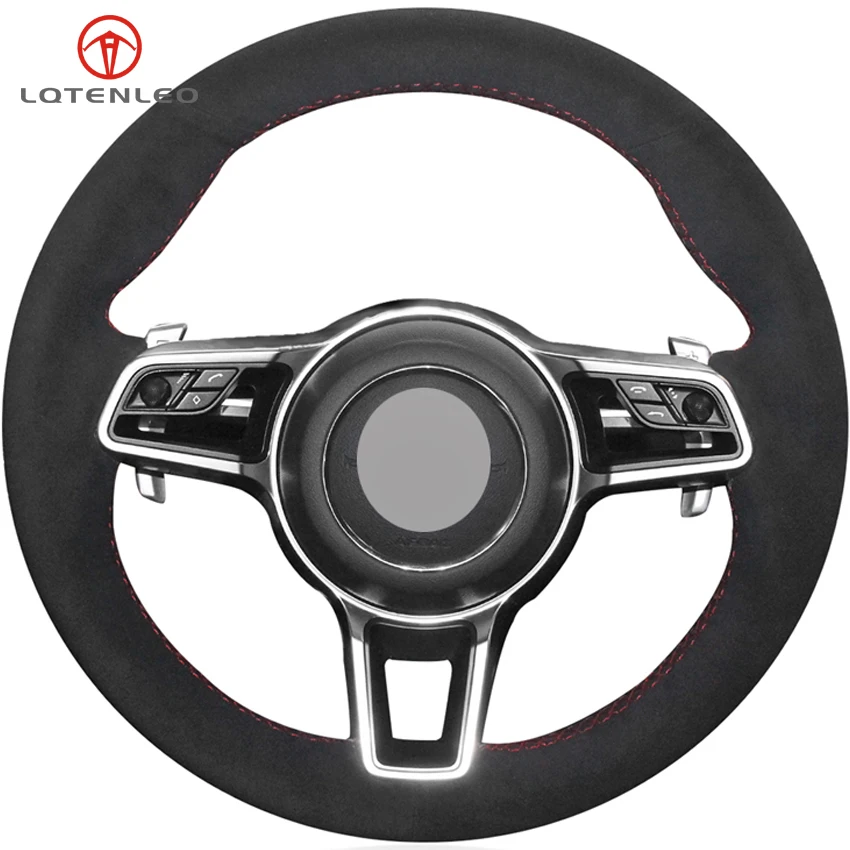 Черный замшевый чехол на руль LQTENLEO для Porsche Macan Panamera 2013-2019 Cayenne 2015-2019 718 911 918 Spyder |