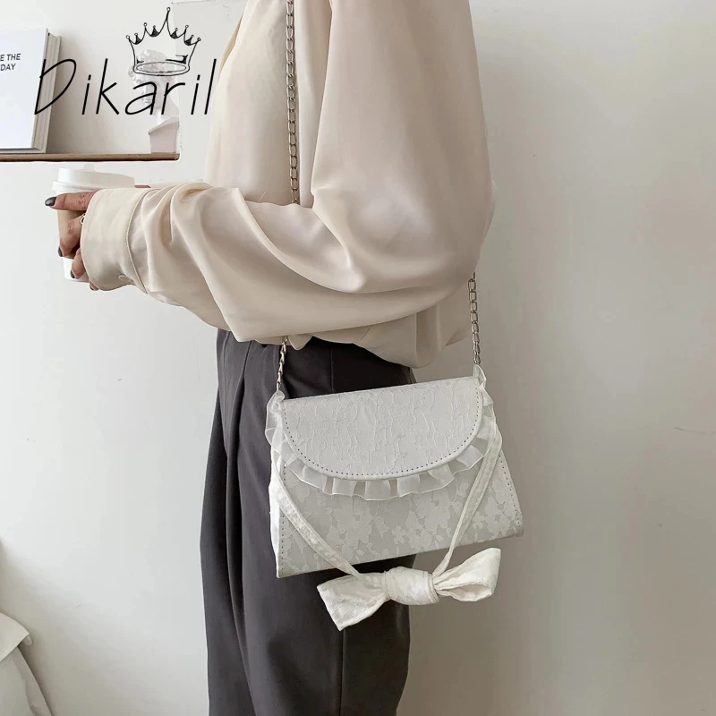 

Dikaril Women Underarm Retro Fairy Lace Handbag Solid Color Messenger Bag Ladies Baguette Handbags Girls Small Bow Shoulder Bags