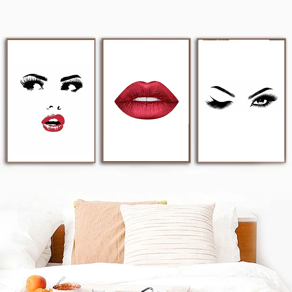 

Fashion Lashes Canvas Painting Makeup Poster High Heels Lips Wall Art Print Salon Poster Modern Wall Pictures Bedroom Lash Decor