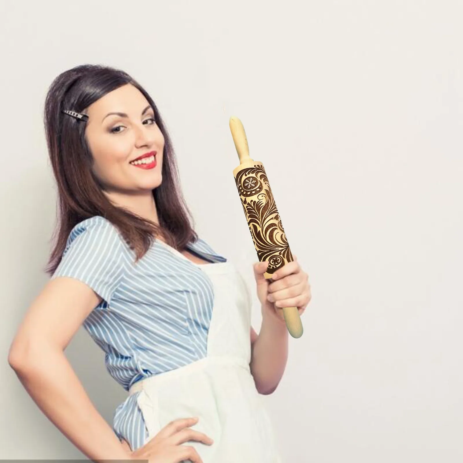 Скалка с Дамасским тиснением Деревянный инструмент для выпечки печенья помадки