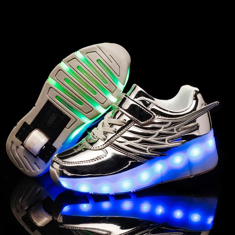 Золотой, розовый, синий, USB зарядка, модный светодиодный светильник для девочек и мальчиков, обувь для катания на роликах, детские кроссовки ... от AliExpress WW