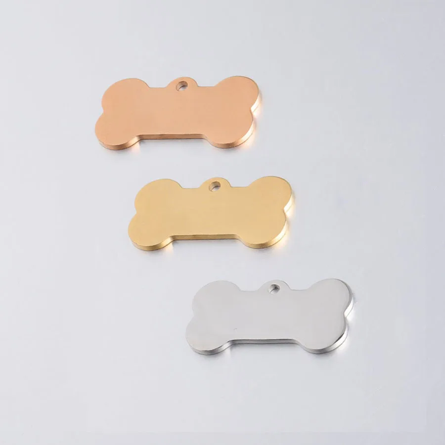 100% Stainless Steel Dog Bone Tag Blank For Engrave Gold/Rose Gold/Silver Color Metal Pet ID Tag Mirror Polished Wholesale 20pcs