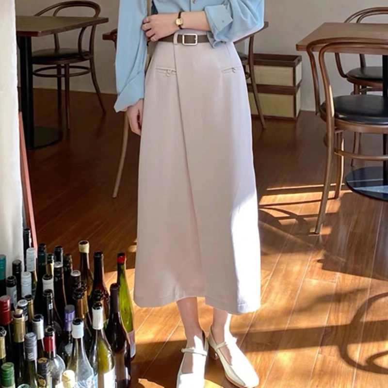 Женские 2021 юбки женские однотонные средней длины с высокой талией элегантные