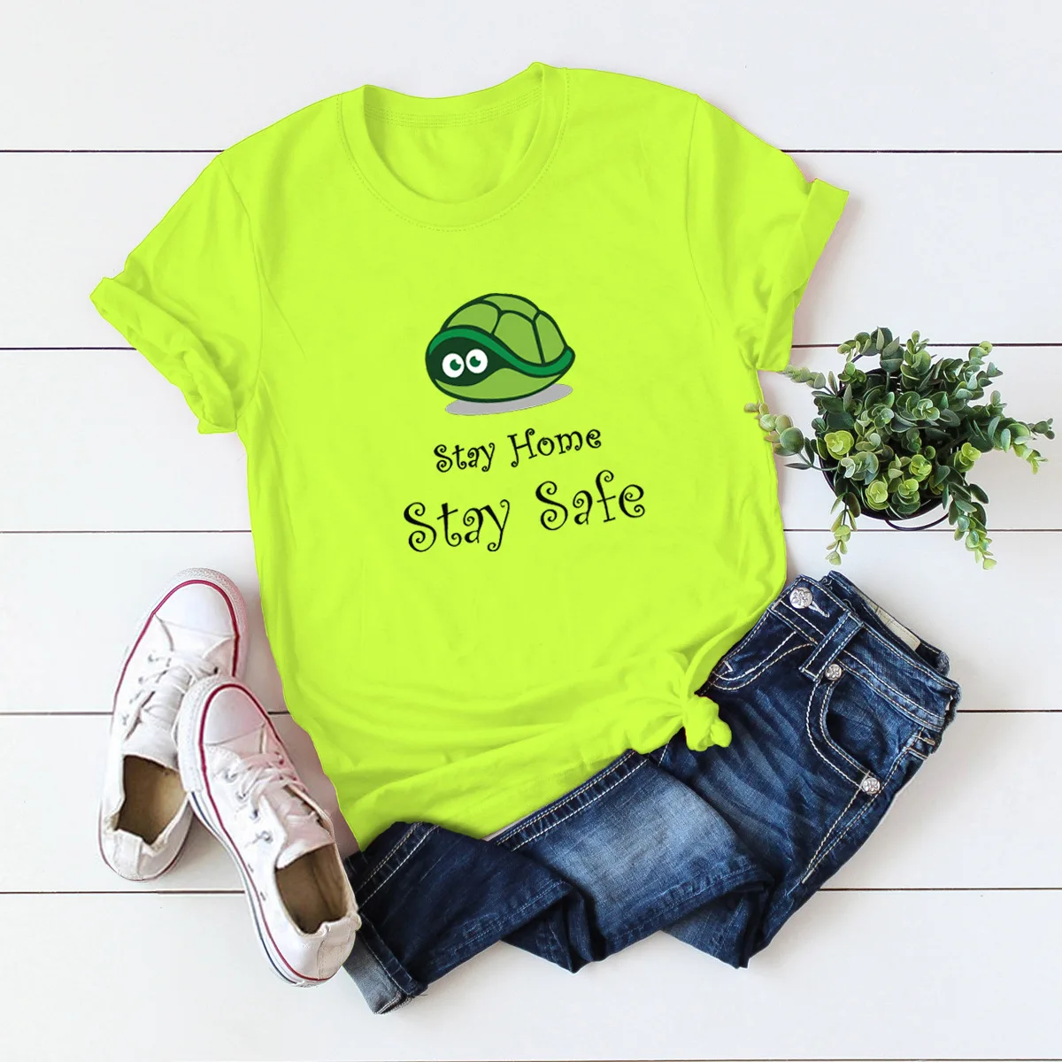 

JFUNCY Funny Stay Home Stay Safe Cotton Summer T Shirt Women Short Sleeve T-shirt Female Tees Plus Size Casual Lady Basic Tops