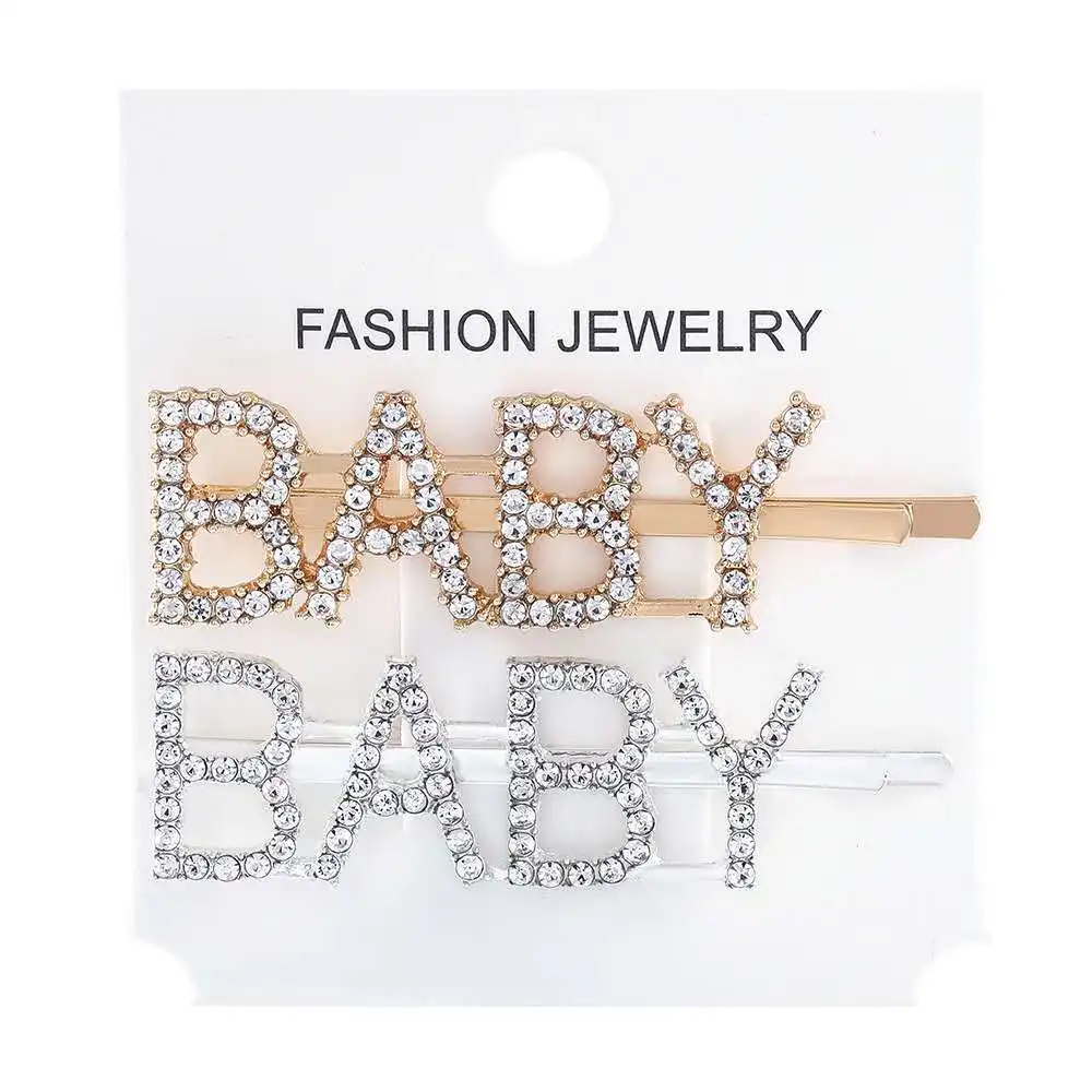2pcs/lotMetal word clip rhinestone hairpin alphabet English custom diamond smiley side simple bangs hair accessories | Украшения и