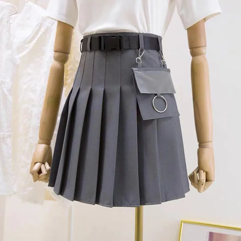 

e-Girl Pleated Skirt With Buckle Belt Pocket High Waist Pleated Utility Mini Skirt Women Y2K Aesthetic KPOP Outfit