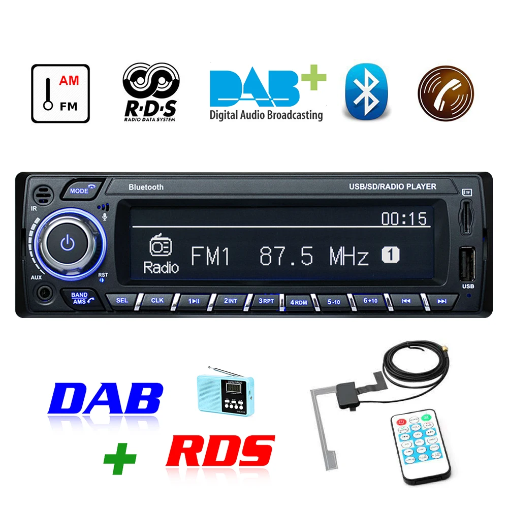 Автомагнитола DAB + 1Din RDS с поддержкой MP3/SD/MMC AUX F/AM12V USB ЖК экран|Автомобильные