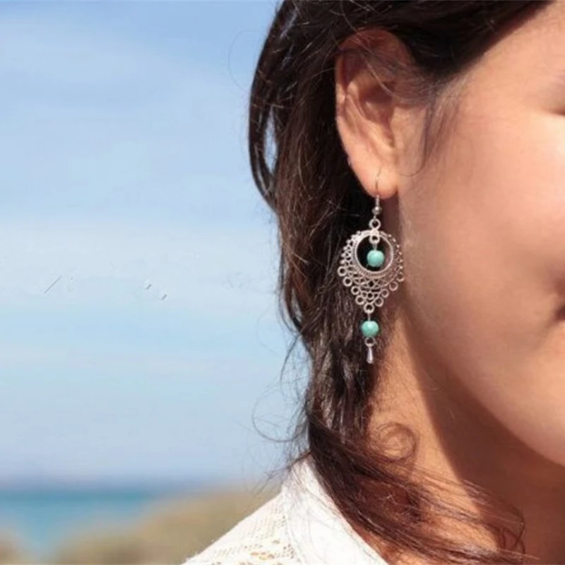 

Bohemian Ethnic Style Hollow Turquoises Drop Earrings Long Tassel Earrings Engagement Wedding Women Fashion Jewelry