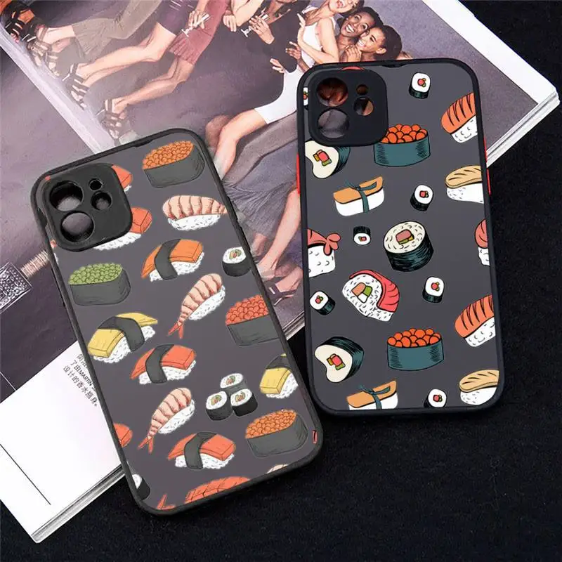 

Милый Матовый Прозрачный чехол для телефона с рисунками суши и фруктов для iPhone 7 8 11 12 s mini pro X XS XR MAX Plus, прозрачная сумка для мобильного телефо...