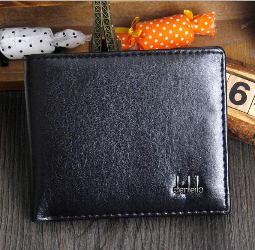 

DHL50pcs/Lot Mens Fine Bifold Brown Black PU Leather Credit Card Cool Tri Fold Wallet