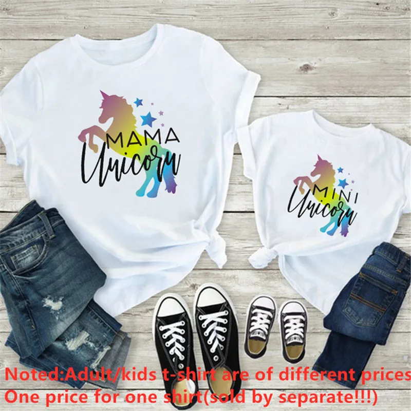 Мама Единорог мини семья сочетающаяся одежда мамы и я футболки для дочери ауткум