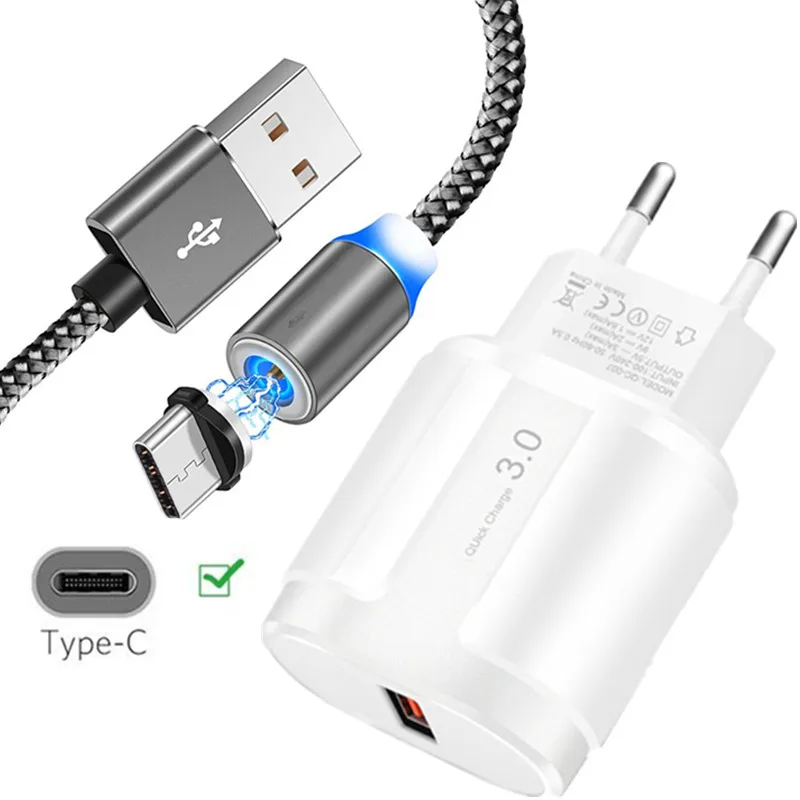 Магнитный USB кабель типа C для Huawei P20 P30 P40 Pro Xiaomi Redmi Note 8 7 Mi 10 9 9t Phone QC 3 0 быстрое