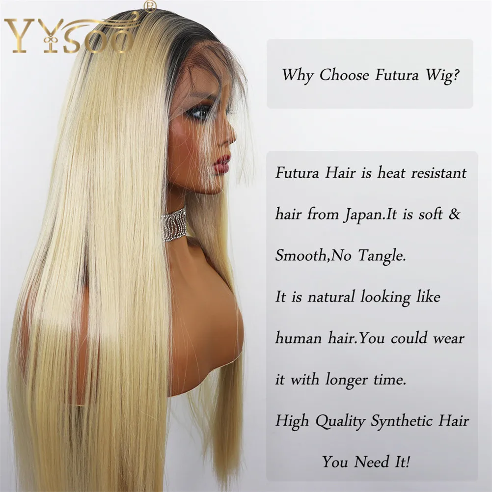 YYsoo длинные прямые синтетические полностью кружевные Wigs1b/Блонд термостойкие