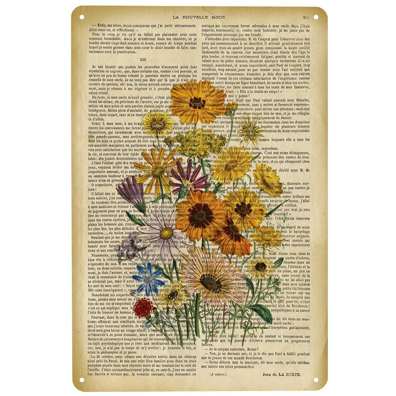 

Botanical on old book printed Metal Signs Retro Tin Signs Funny Poster Decor for Bar Pub Club Decoration for Living Room Home