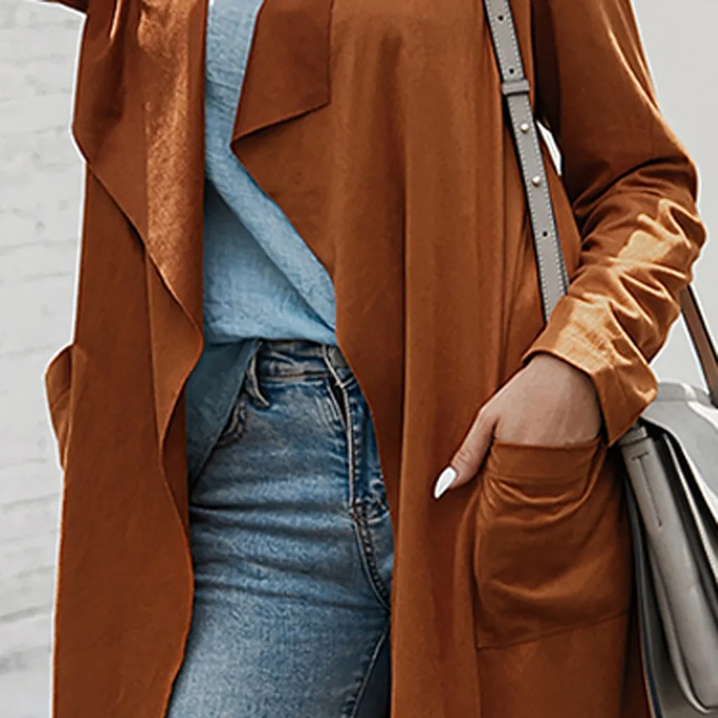 

Coat Female 2019 Autumn Fashion Women Brown Coat Long Style Pocket Woolen woman's Coat Ladies Casual Loose Black Oversize Coat