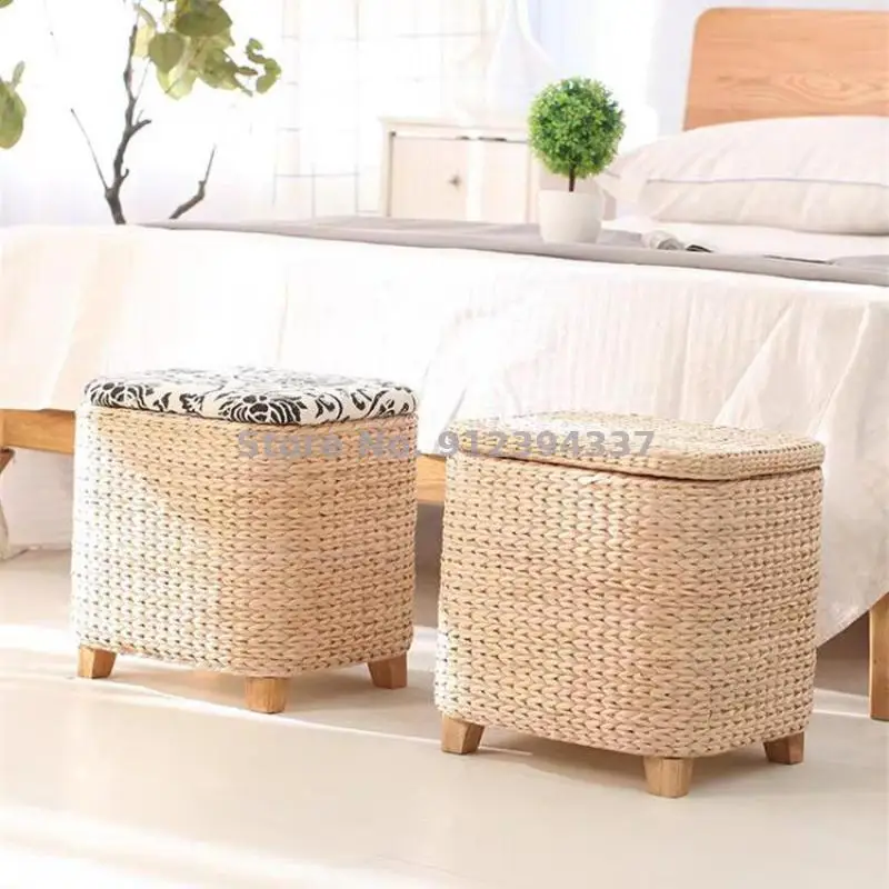 Почтовая упаковка чистая ручная соломенная плетеная табуретка для хранения