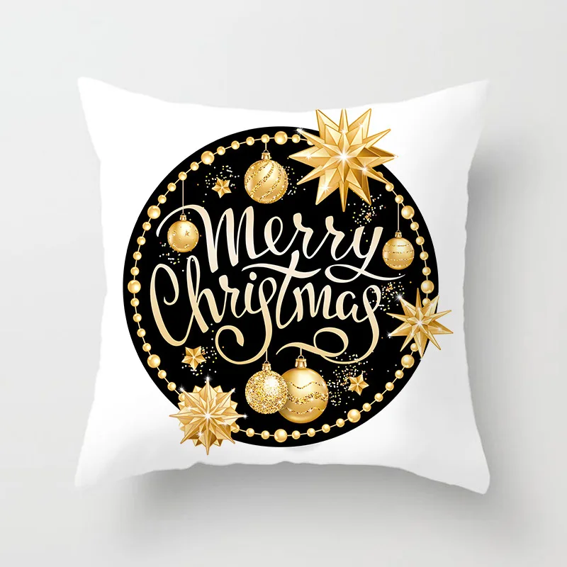 

Pillow case 45*45 Christmas Pillow Case Black Gold Christmas Print Polyester Pillow Case