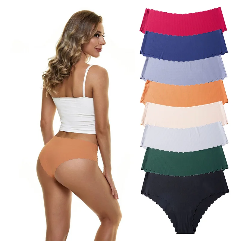 

Трусики женские бесшовные шелковые, однотонные, ультратонкие, трусики с оборками