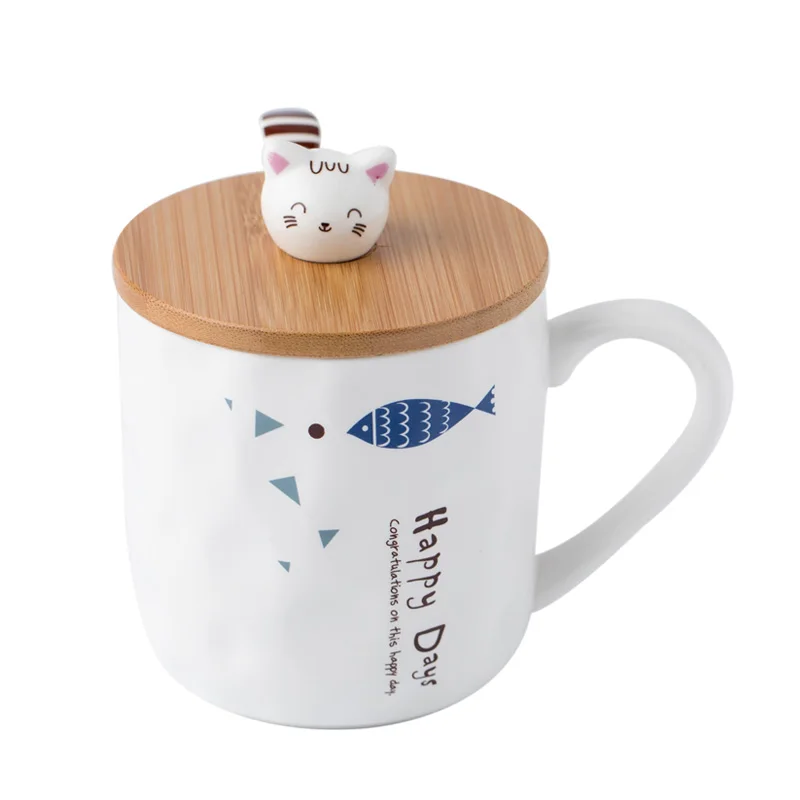 Кофейные кружки с изображением белого животного кота, мультяшная Милая большая кружка для путешествий, кружка для пары в японском стиле, мн...