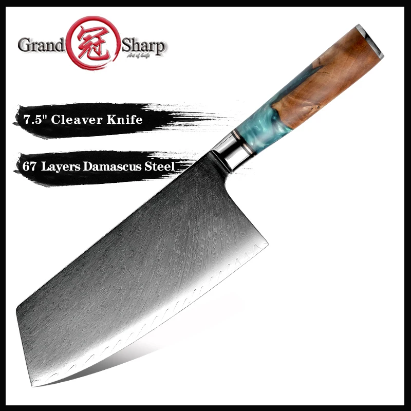 

Grandsharp 7.5 inch Kitchen Knife Damascus Steel Knife Butcher Meat Chopping Cleaver Knife Vegetable Japanese Chef Knives