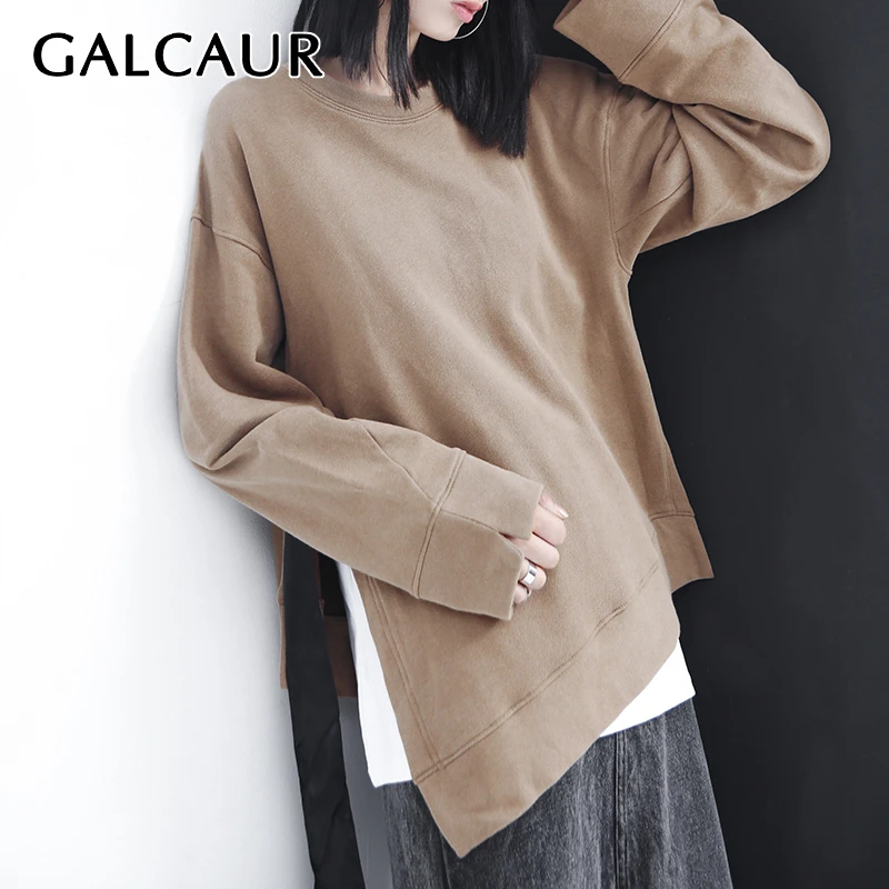 Женский ассиметричный свитер GALCAUR Повседневный пуловер с круглым вырезом и