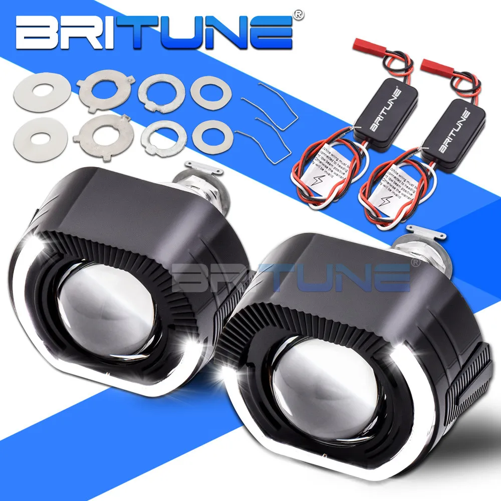 Bi-xenon Headlight Lenses Black Angel Eyes Devil Projector Lens H1 H7 H4 Square LED Halo Tuning Cars Lights Accessories Retrofit