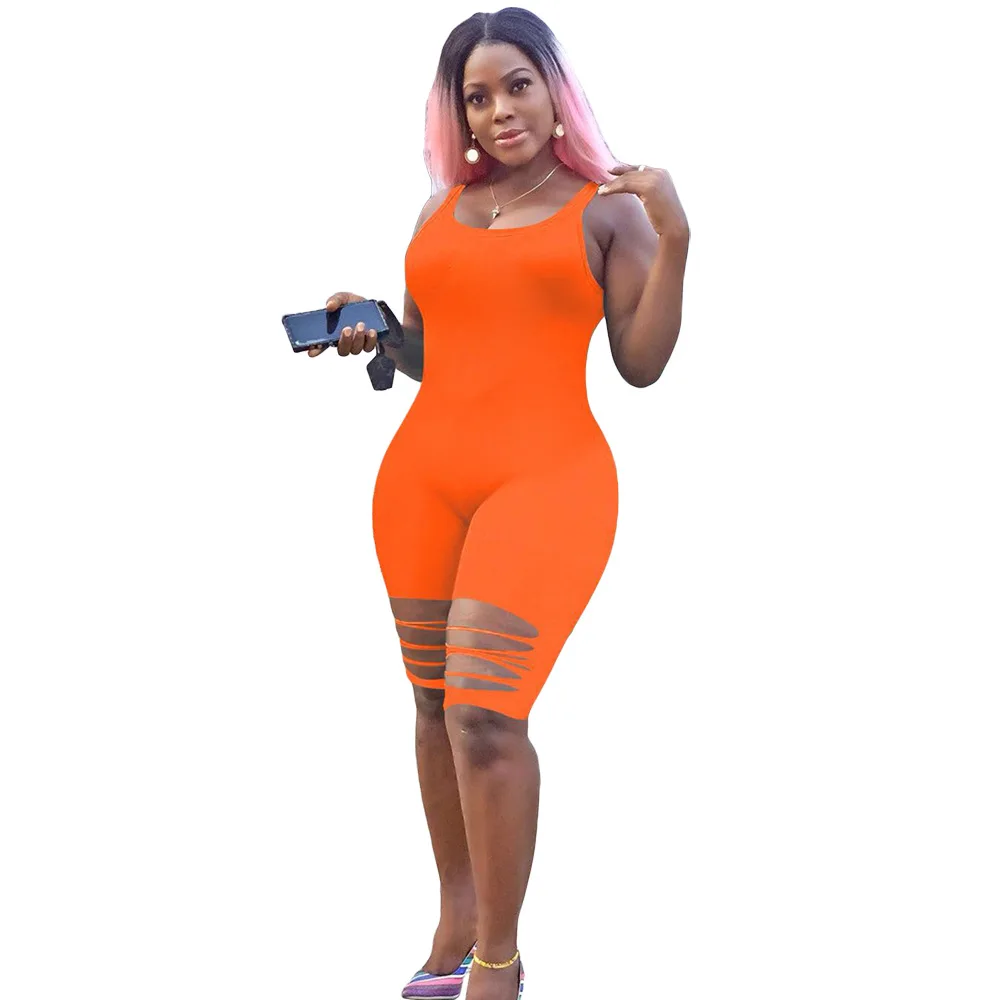 

pure color jumpsuit women summer 2020 new arrival sleeveless high waisted one piece shorts rompers street sweatsuit clothes