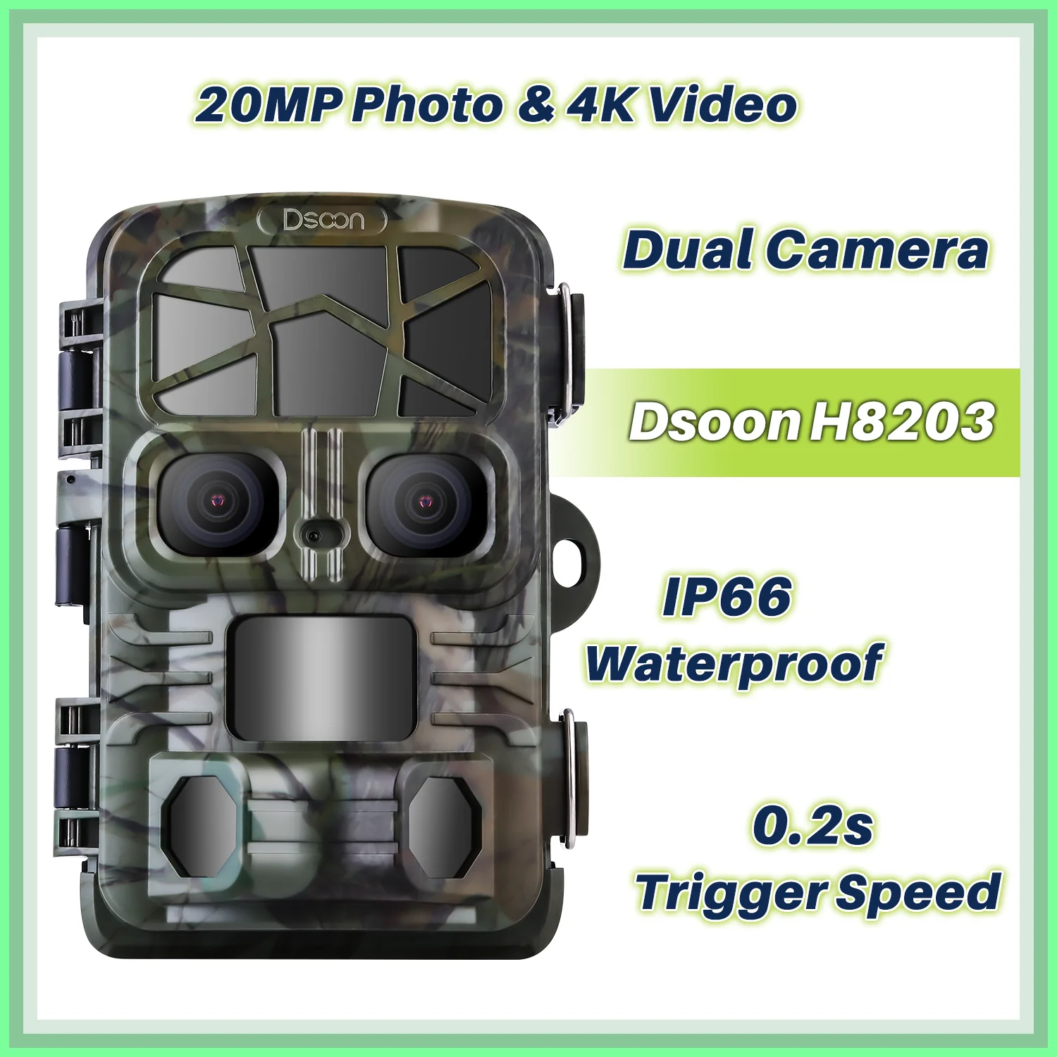 

Dsoon охотничья камера H8203 20MP 4K двойная камера Дикая животная тропа ночное видение Водонепроницаемая дикая природа инфракрасные фотоловушки