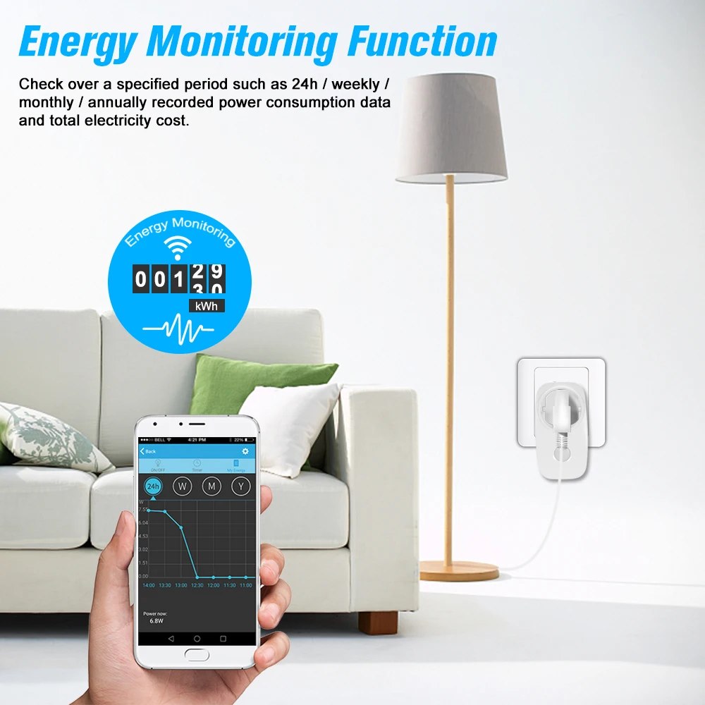 Умная розетка с Wi Fi функцией таймера и голосовым управлением совместима Google