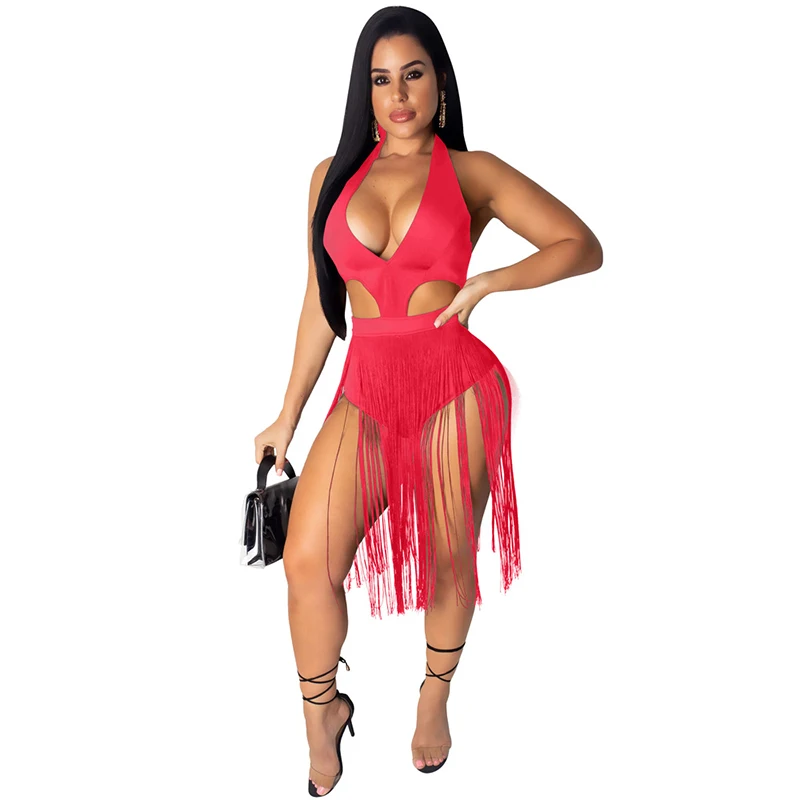 

Waist Band Cut Out Tassels Sexy Beach Bodysuit Women Open Back Bandage Short Jumpsuit Summer V Neck Neon Green Bodycon Playsuit