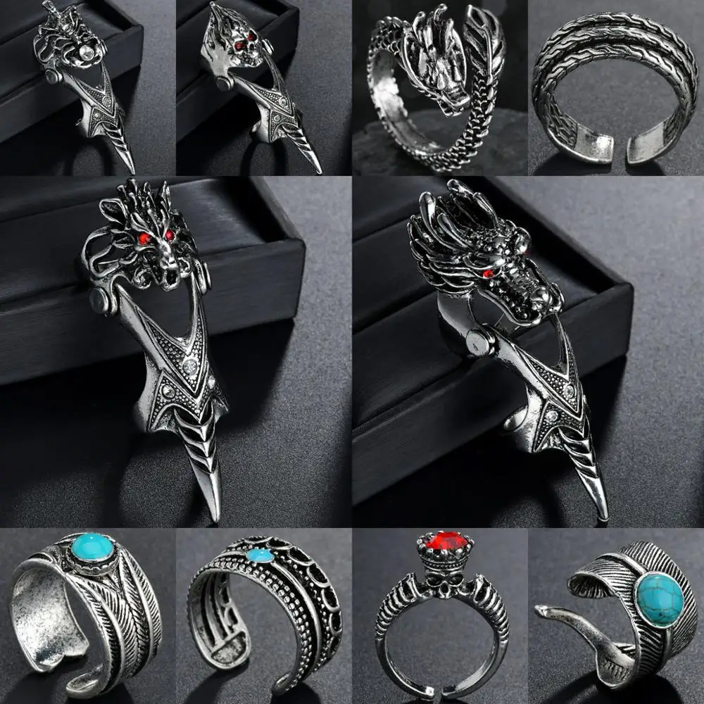 Мода в стиле панк богемном ретро Дракон/Буддизм/Змея с черепами мужское кольцо